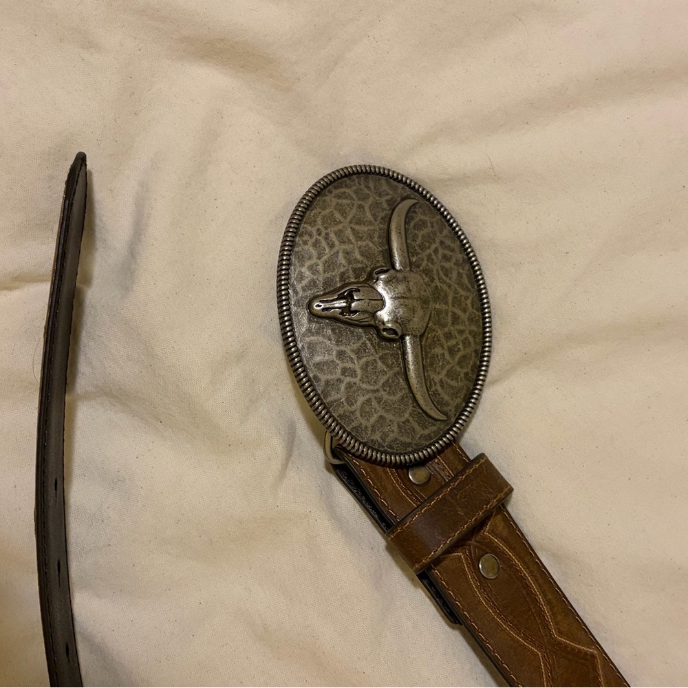 Brown Leather Belt with Silver Buckle